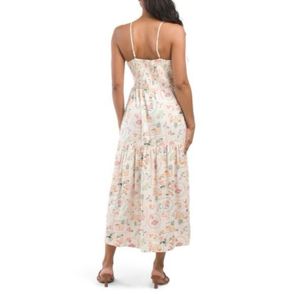 Cynthia Rowley Linen Blend Summertime Fruity Conversational Print Midi Dress - Picture 3 of 13